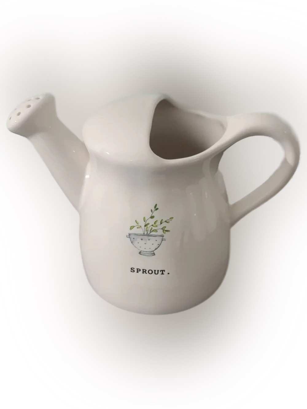Rae Dunn White Ceramic Watering Can "Sprout"